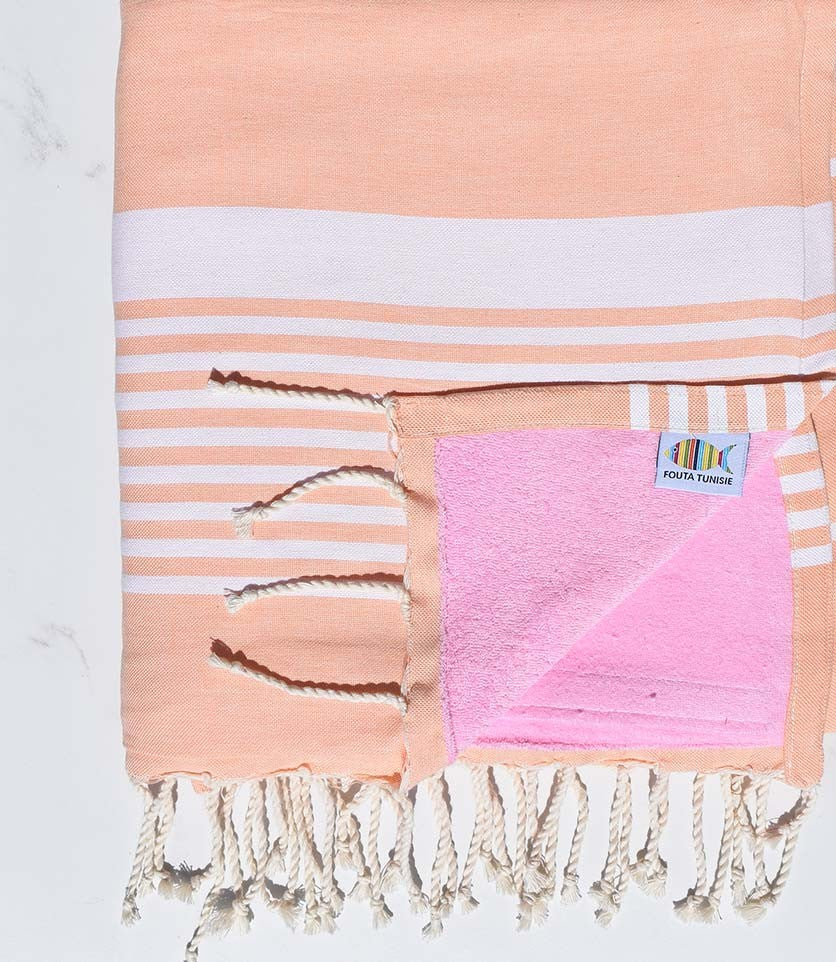 fouta arthur doublée éponge péche et rose 