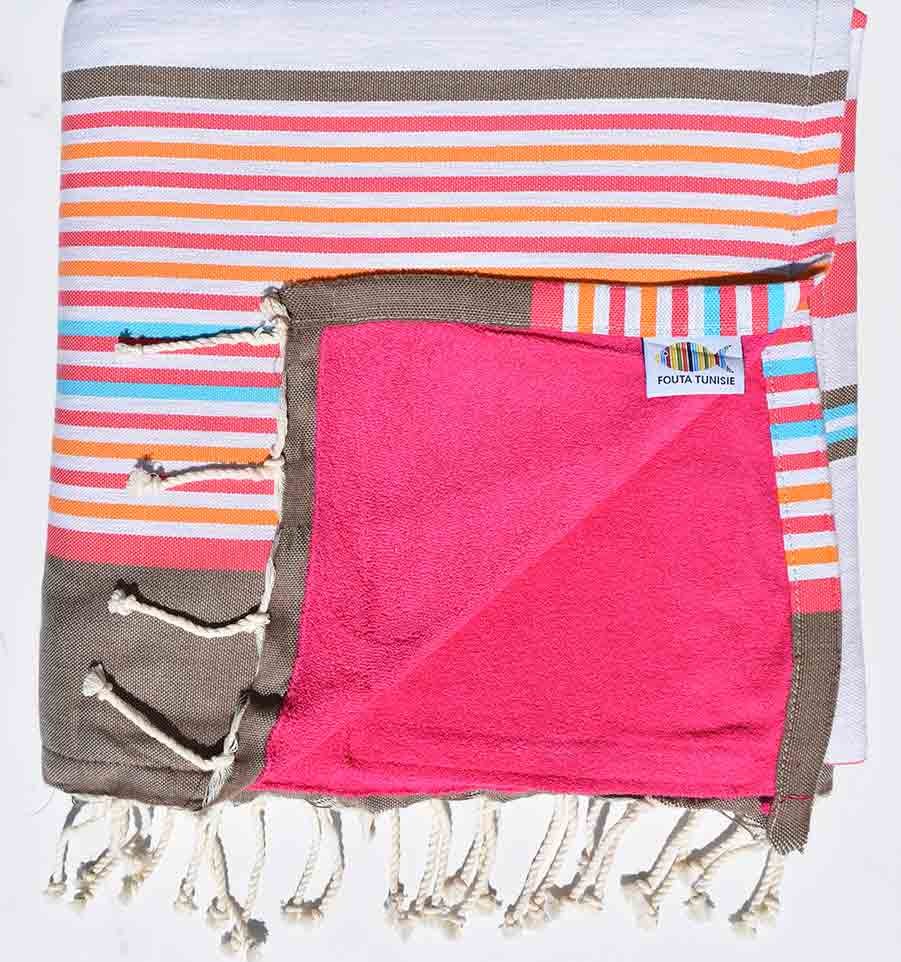 fouta doublée éponge fushia , rose,beige corindon,gris,orange,bleu 