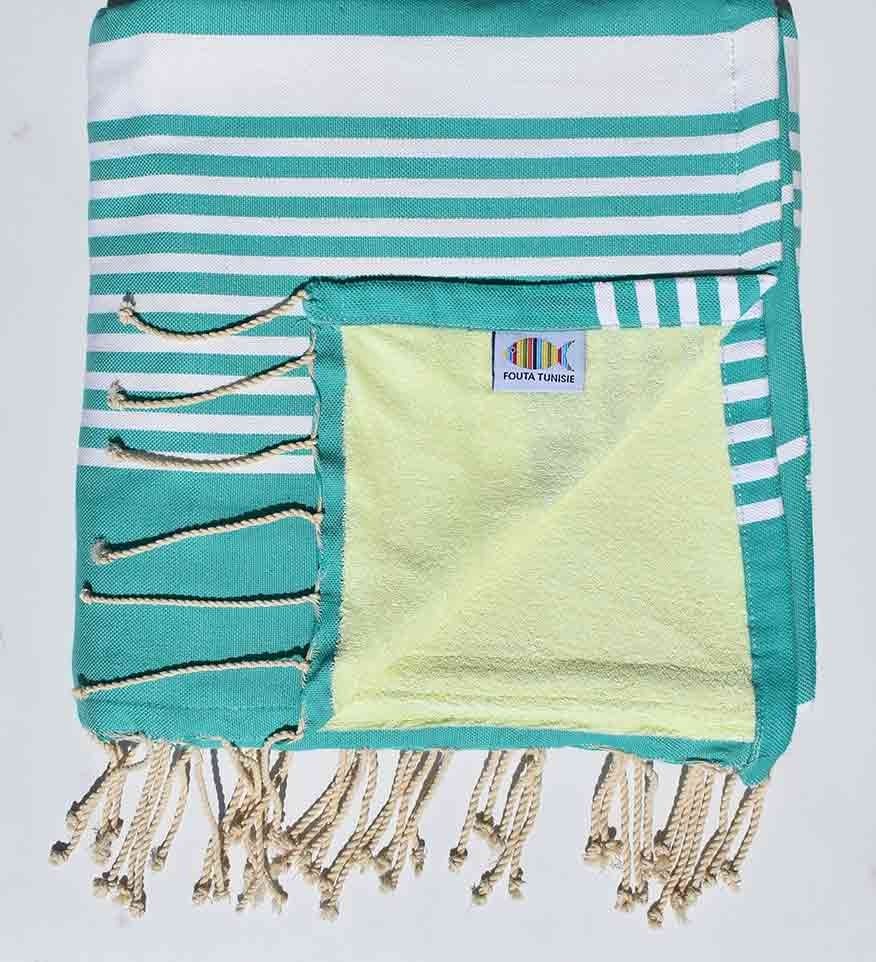 fouta doublée éponge vert menthe ,vert lime 