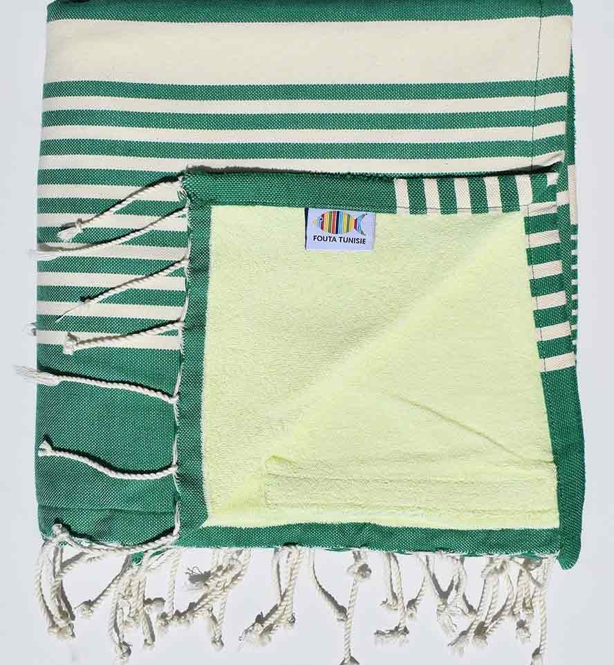 fouta doublée éponge vert foncé ,vert lime 