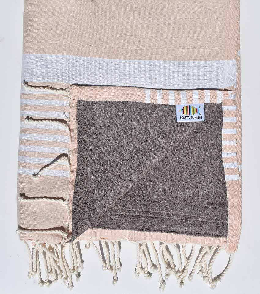 fouta arthur doublée éponge beige rosé et taupe 