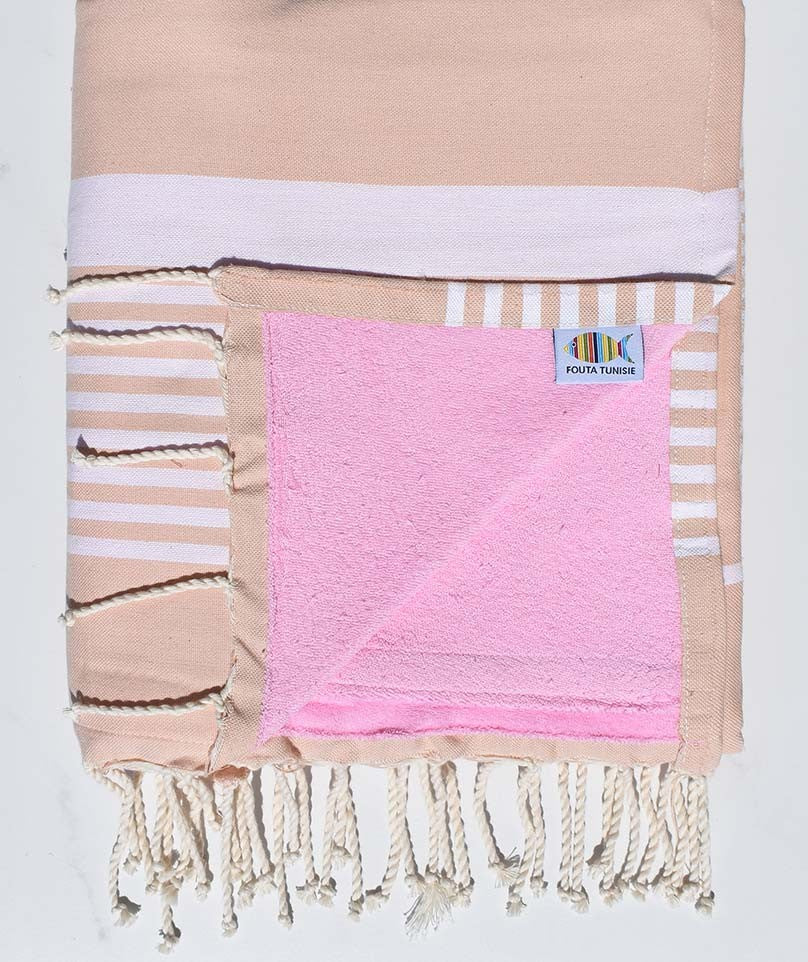 fouta arthur doublée éponge beige rosé et rose 