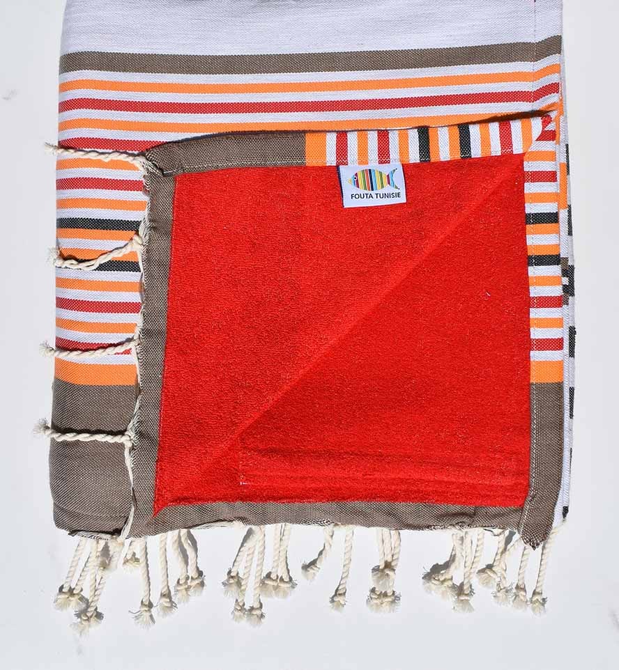 fouta doublée éponge 5c, rouge,beige corindon,gris,orange,noir 