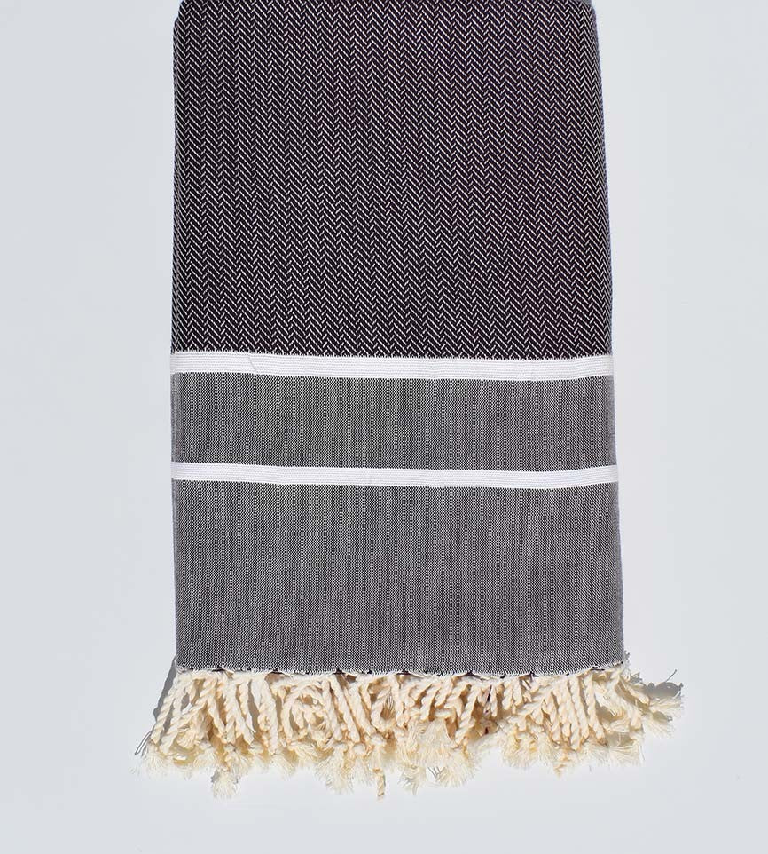 Fouta chevron violet d'évêque bandes blanche 