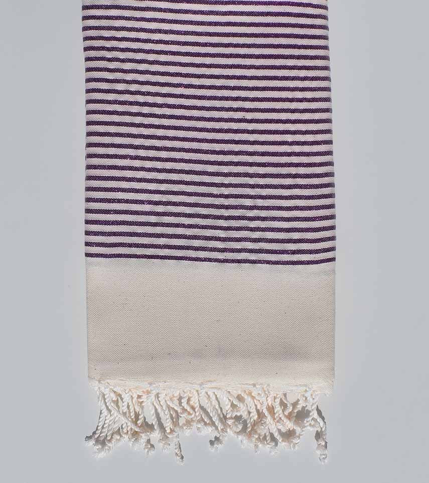 Fouta blanc crème rayée avec fil Lurex violet 