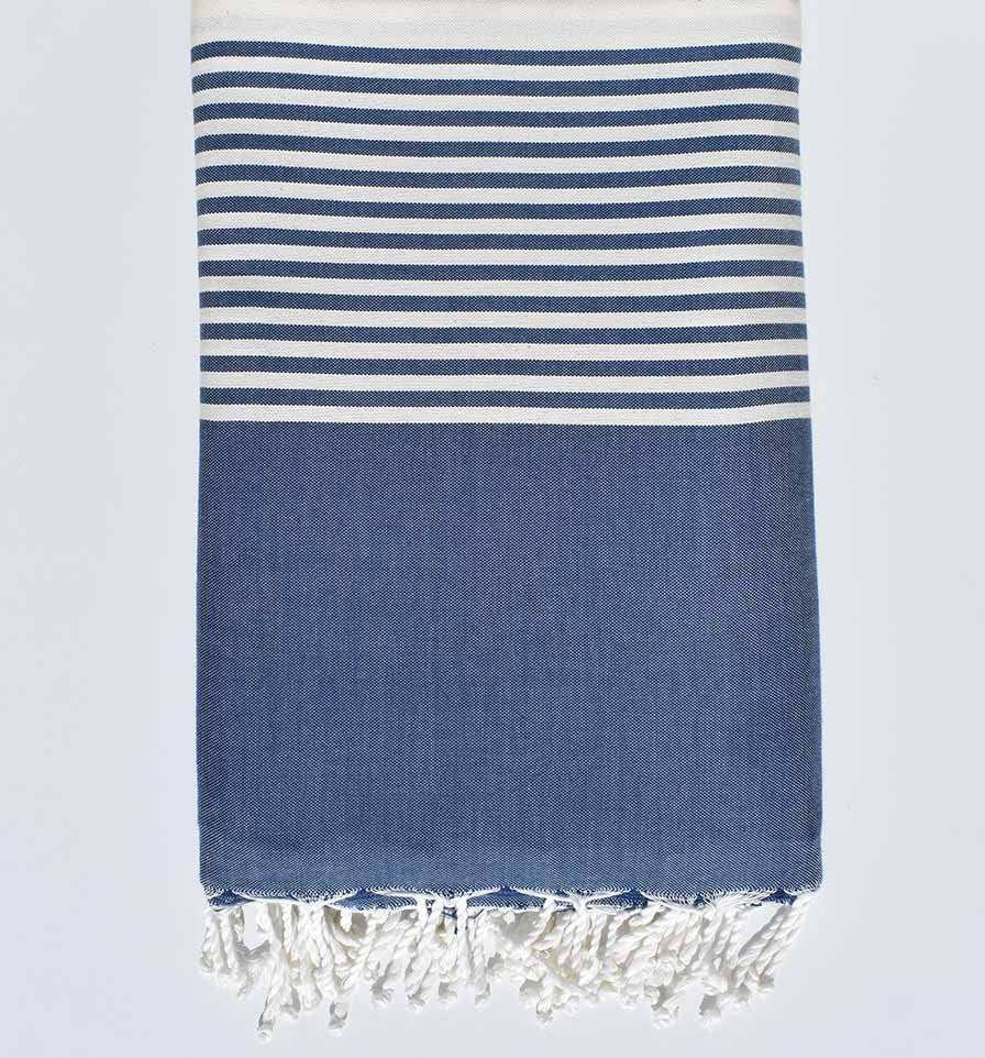 Jeté rayée bleu marine et écru 