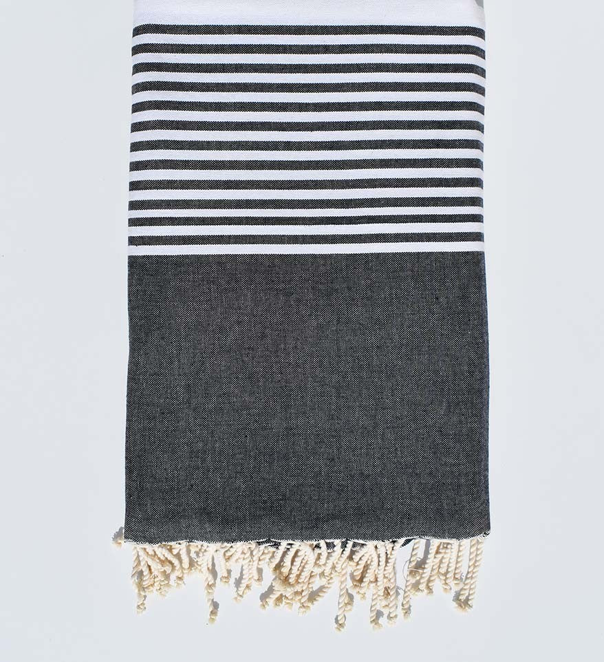 Jeté rayée bleu nuit et blanc 