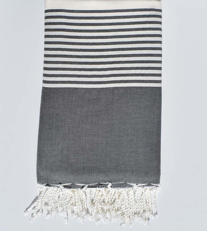 Jeté rayée gris acier et blanc 