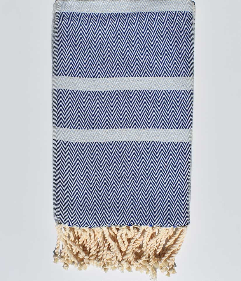 fouta chevron bleu roi  et bleu maya 