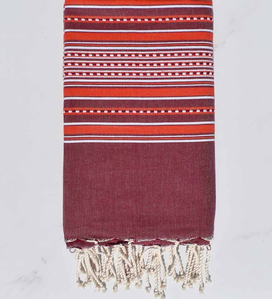 Fouta arabesque violet pourpre à rayures rouge 