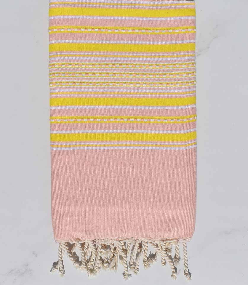 Fouta arabesque rose bébé rayée jaune 