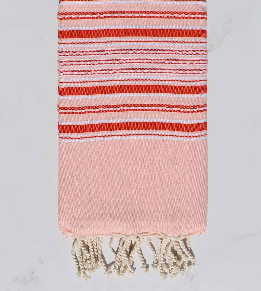 Fouta arabesque rose bébé rayée rouge 