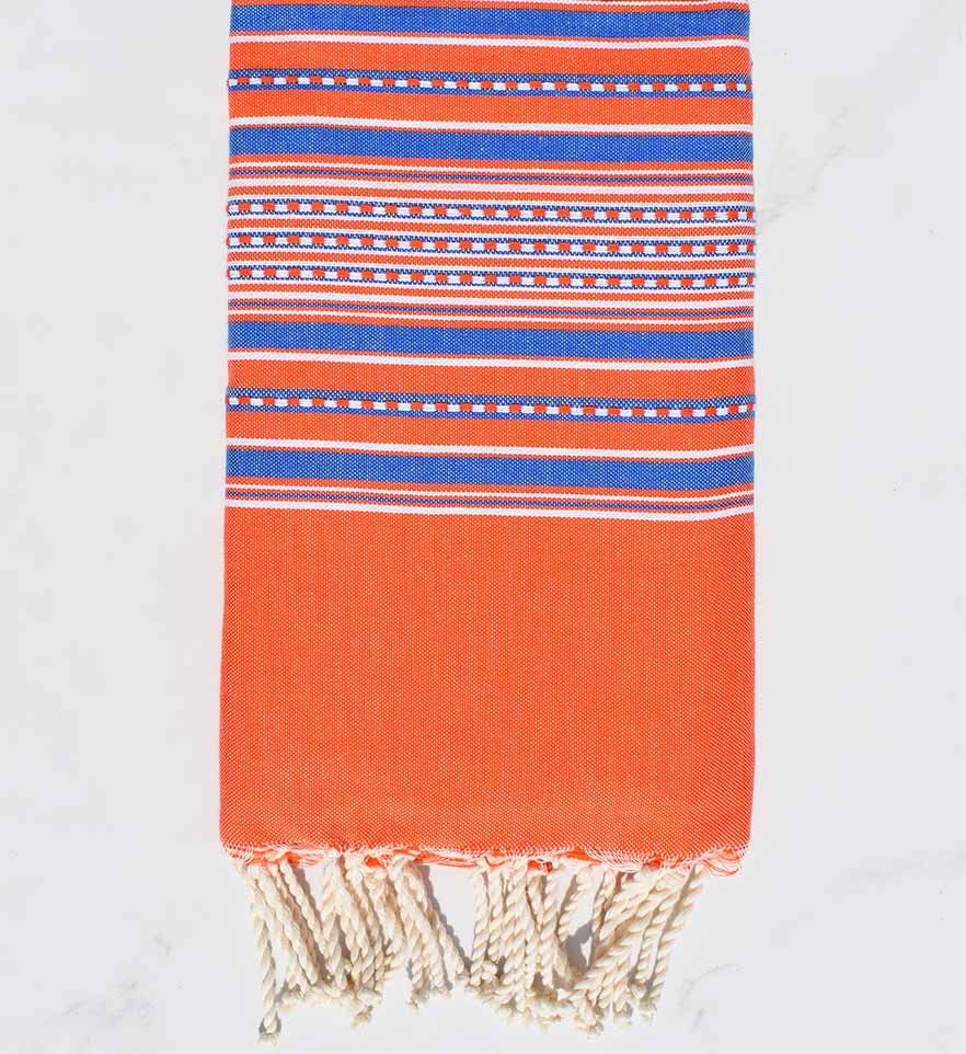 Fouta arabesque orangé foncé rayée bleu roi 