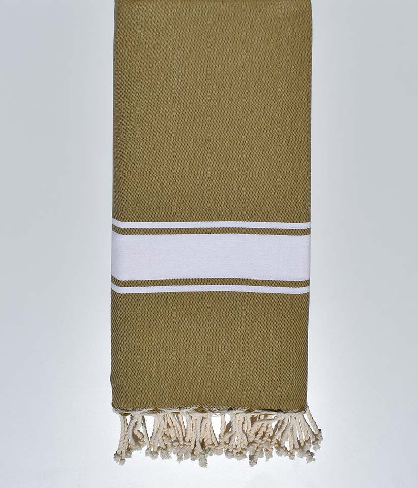 Jeté vert beige bande blanche 