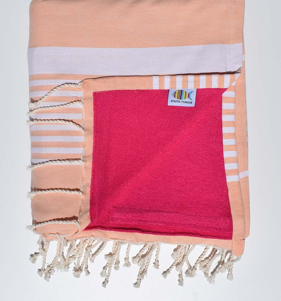 fouta arthur doublée éponge péche et fushia 