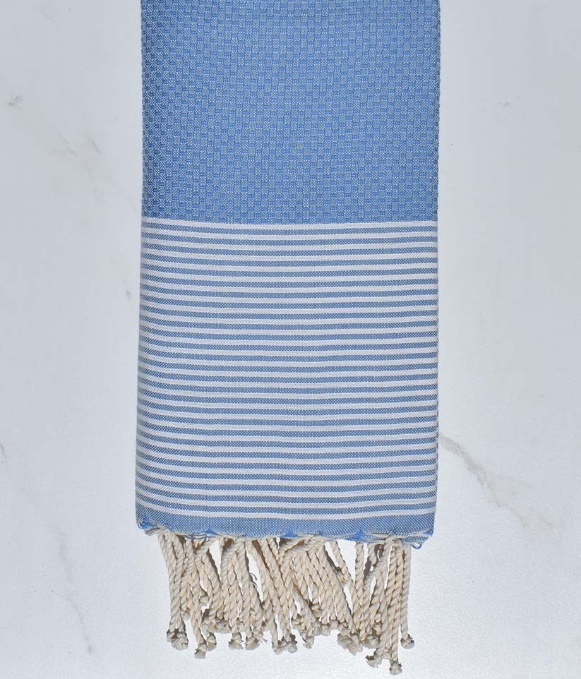 Nid d'abeille bleu azur à rayures blanches 