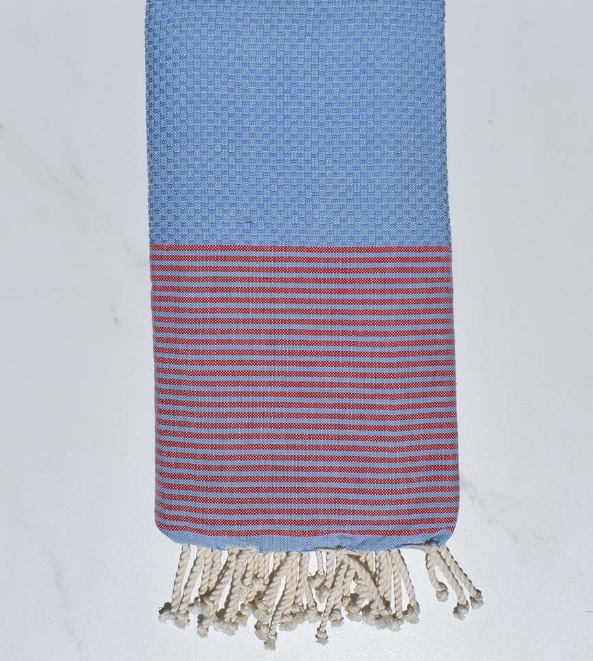 Nid d'abeille bleu azur à rayures rouges 