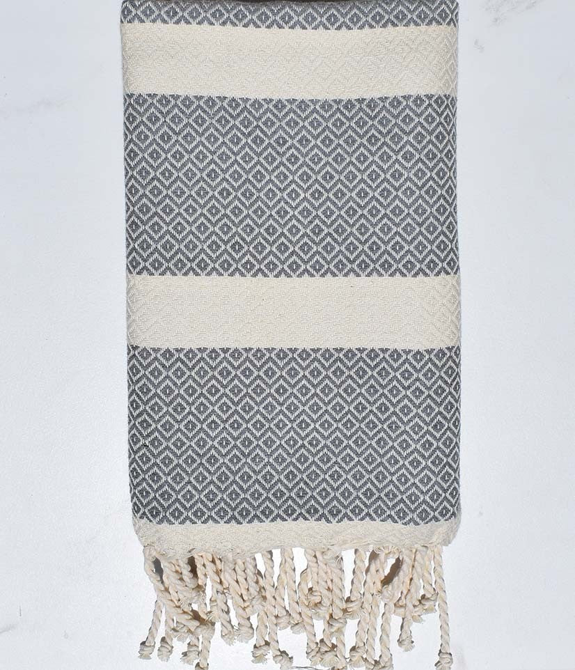Fouta chevron gris et blanc crème 