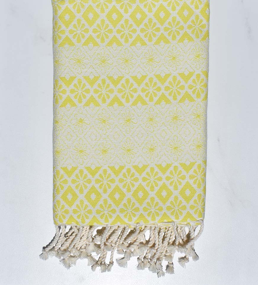 Fouta fleuri Jaune lime 