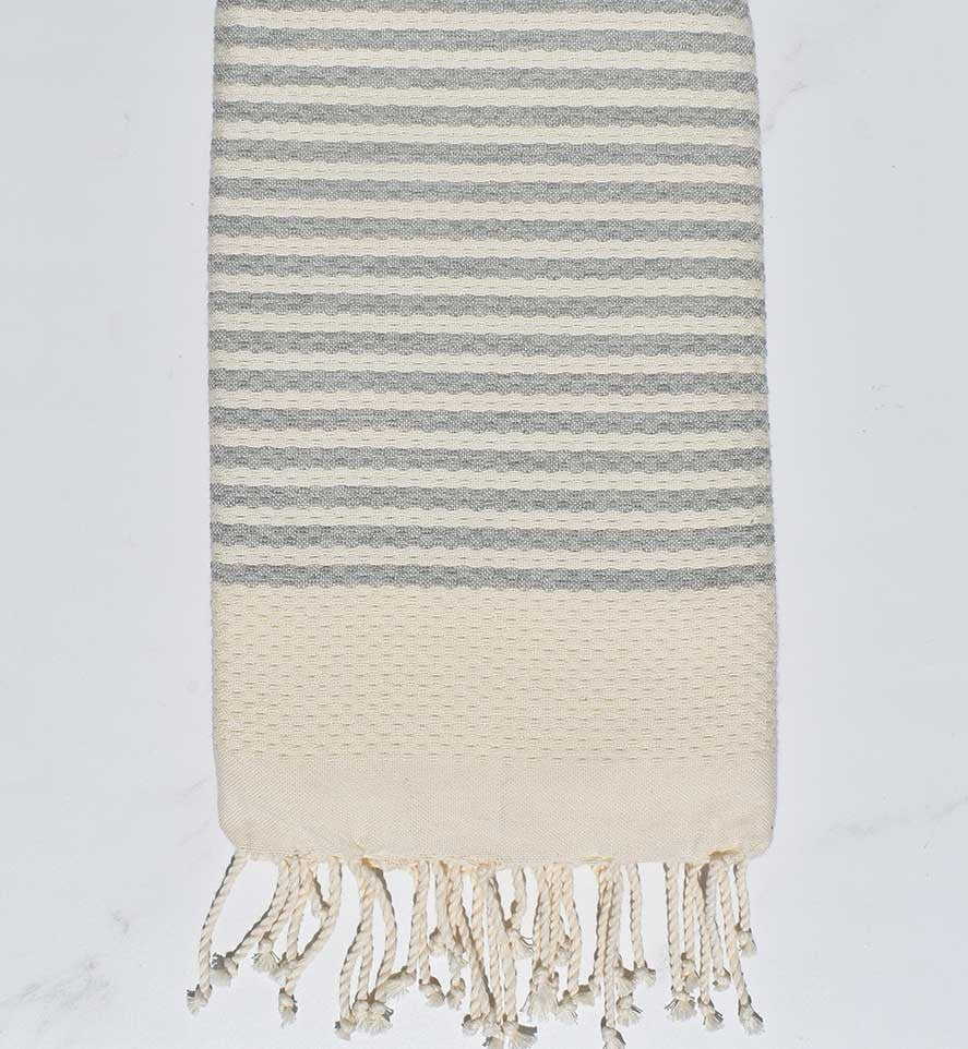 FOUTA nid d'abeille rayée 1 cm rayure gris souris 