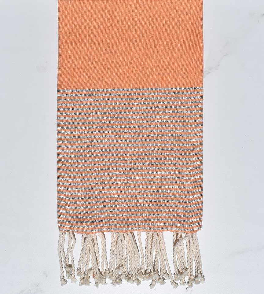 Fouta plate saumon foncé au fil lurex argenté Fouta Tunisia - 1