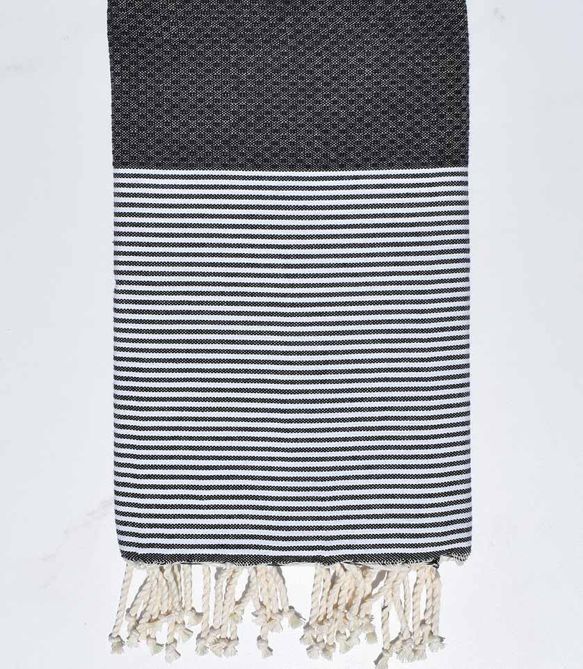 FOUTA NID D'ABEILLE Gris ardoise rayée blanc Fouta Tunisia - 1