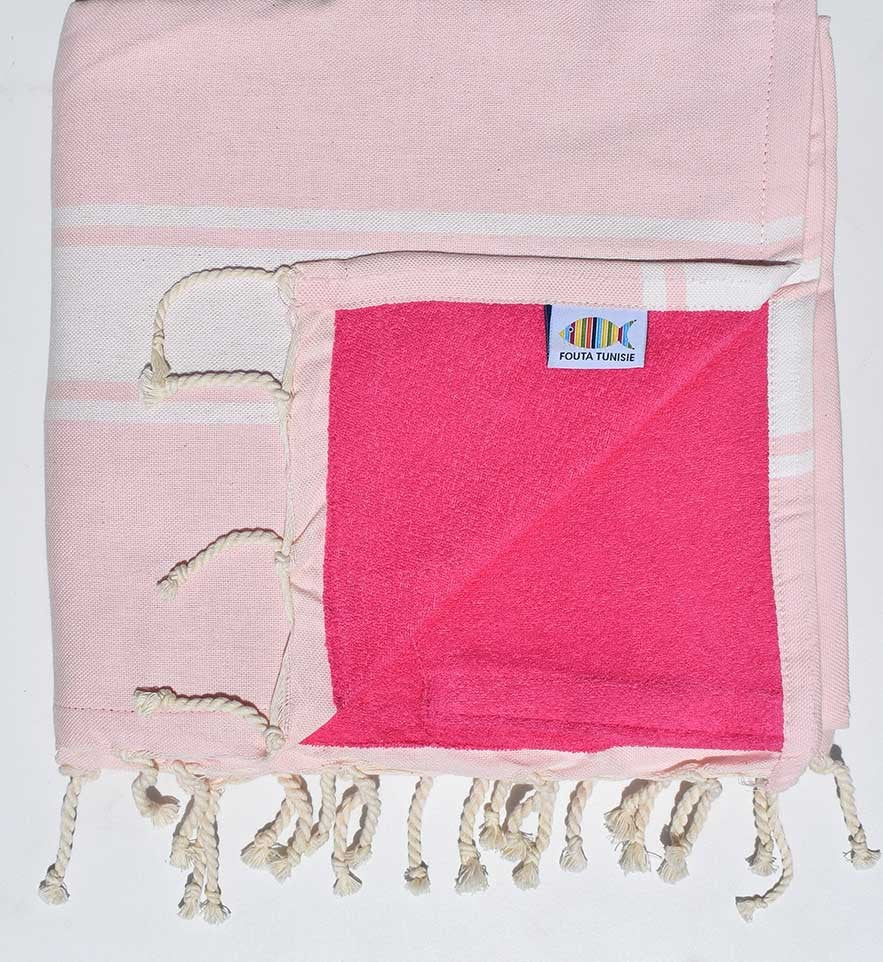 Fouta doublée éponge rose clair et rose fushia  - 1
