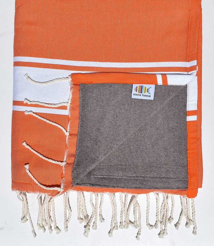Fouta doublée éponge orangé et taupe  - 2