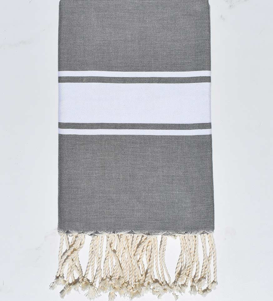 Fouta Plate gris rayée blanc Fouta Tunisia - 1
