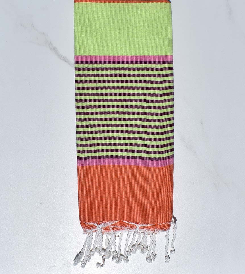 Fouta enfant vert clair, rose,magenta foncé et orange corail Fouta Tunisia - 1
