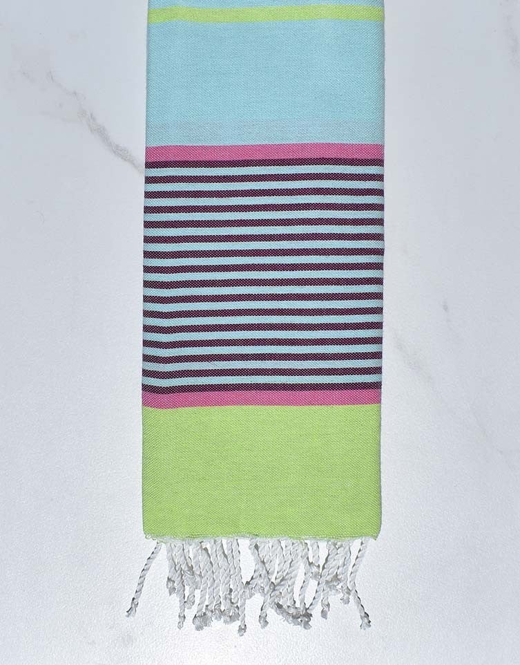 Fouta enfant bleu azurin clair,rose,magenta foncé et vert clair Fouta Tunisia - 1