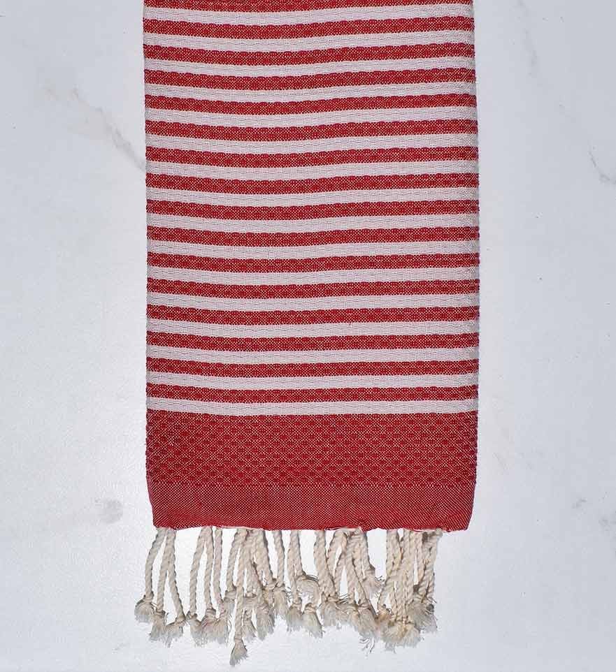 FOUTA nid d'abeille rayée 1 cm rayure rouge anglais Fouta Tunisia - 1