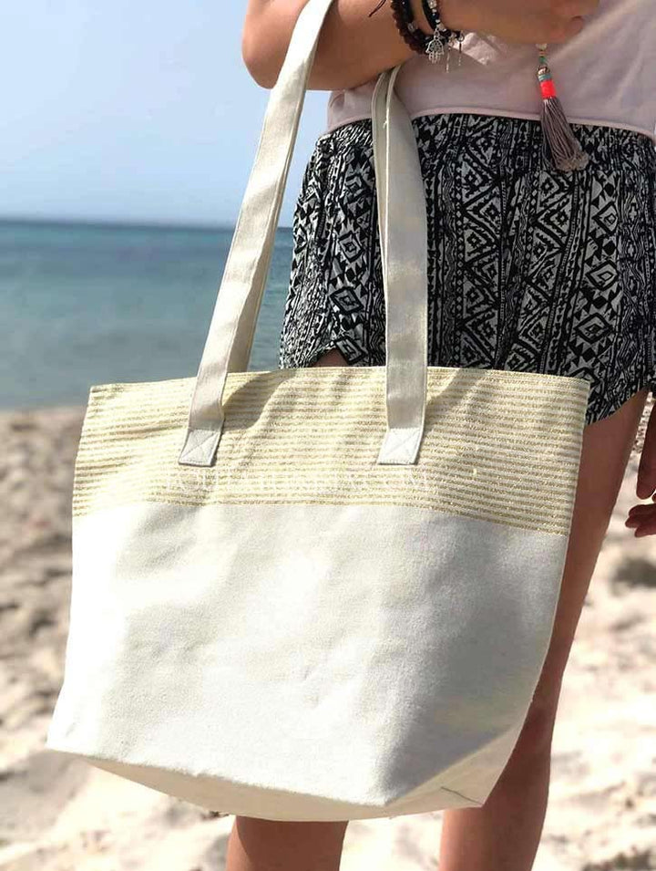 Sac de plage fouta écru avec lurex doré Fouta Tunisia - 2