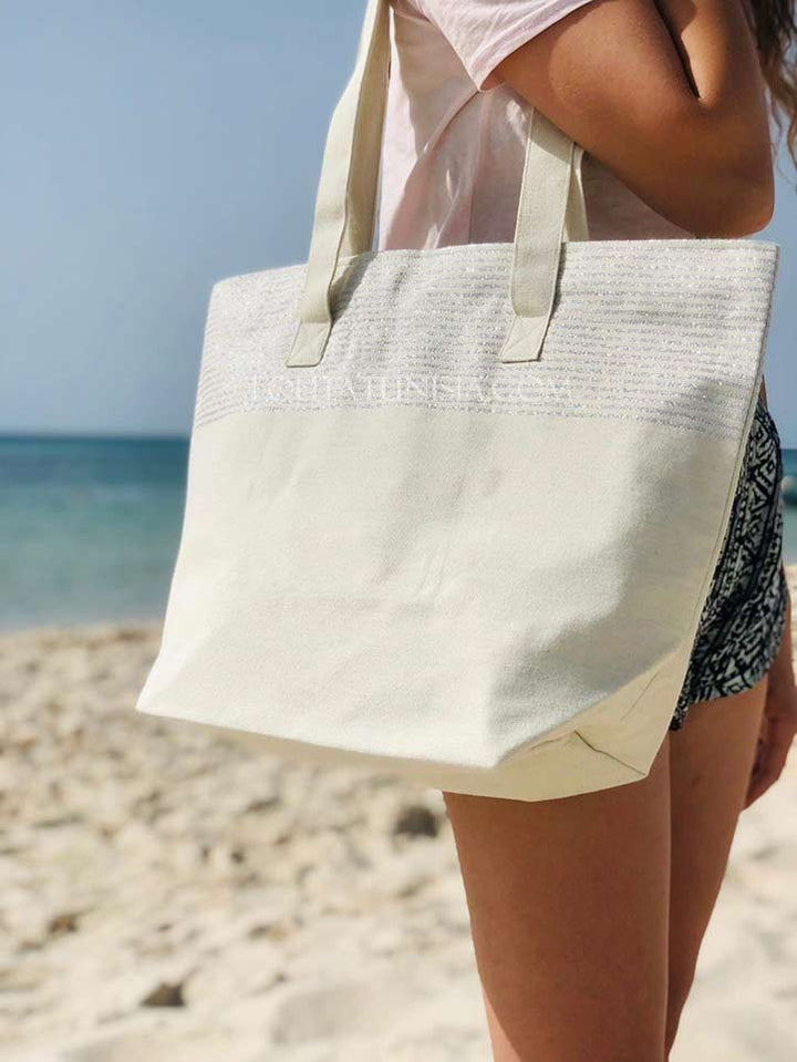 sac de plage fouta écru avec lurex argenté Fouta Tunisia - 1