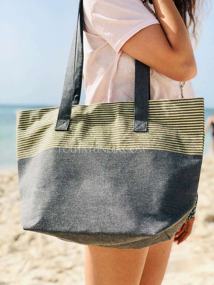 Sac de plage fouta gris foncé avec lurex doré  - 1