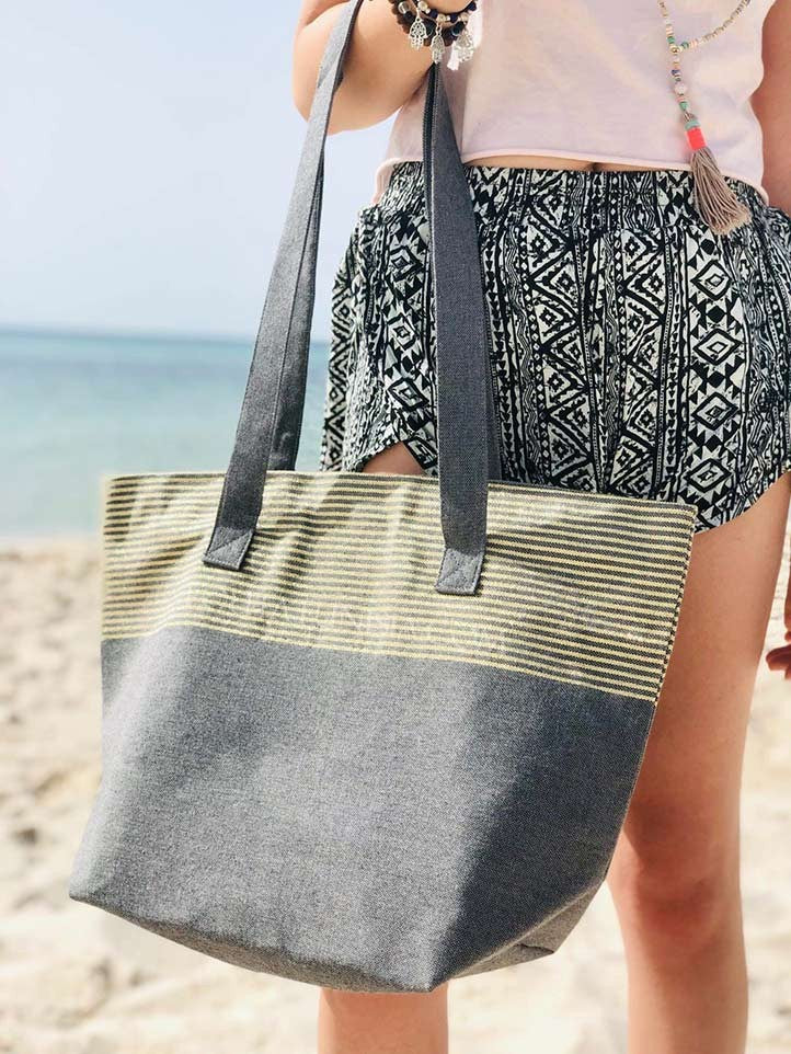 Sac de plage fouta gris foncé avec lurex doré  - 2