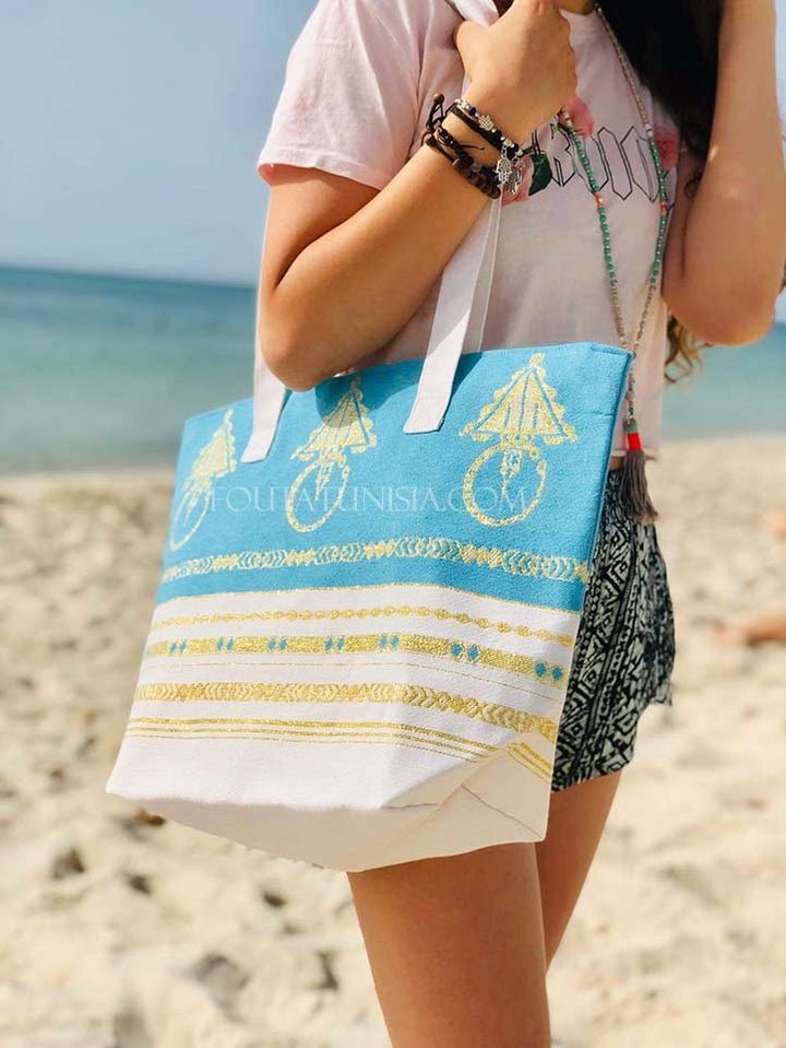 Sac de plage fouta khlela bleu azur Fouta Tunisia - 1