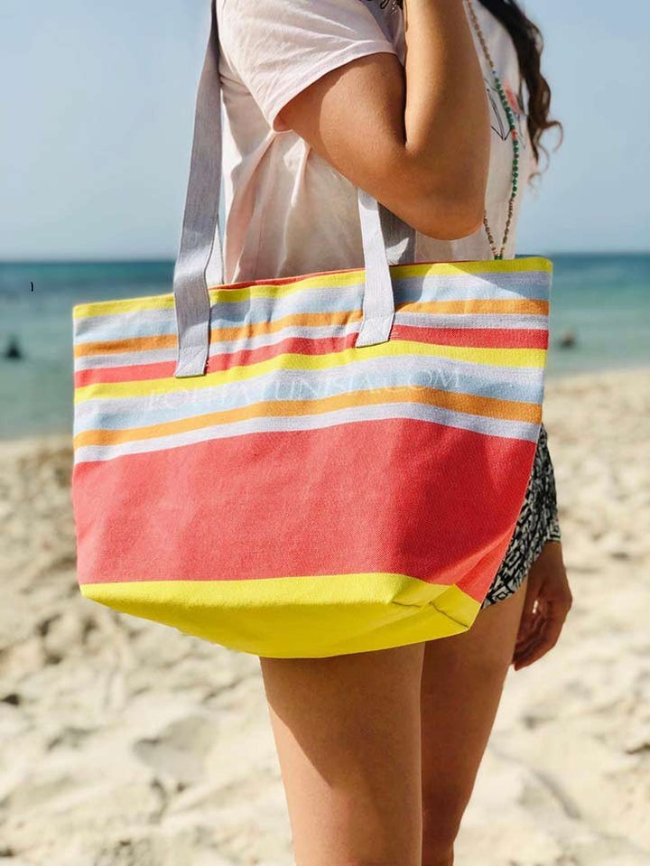 Sac de plage fouta 5 couleurs nacarat clair,gris,orange,bleu ciel et jaune  - 1