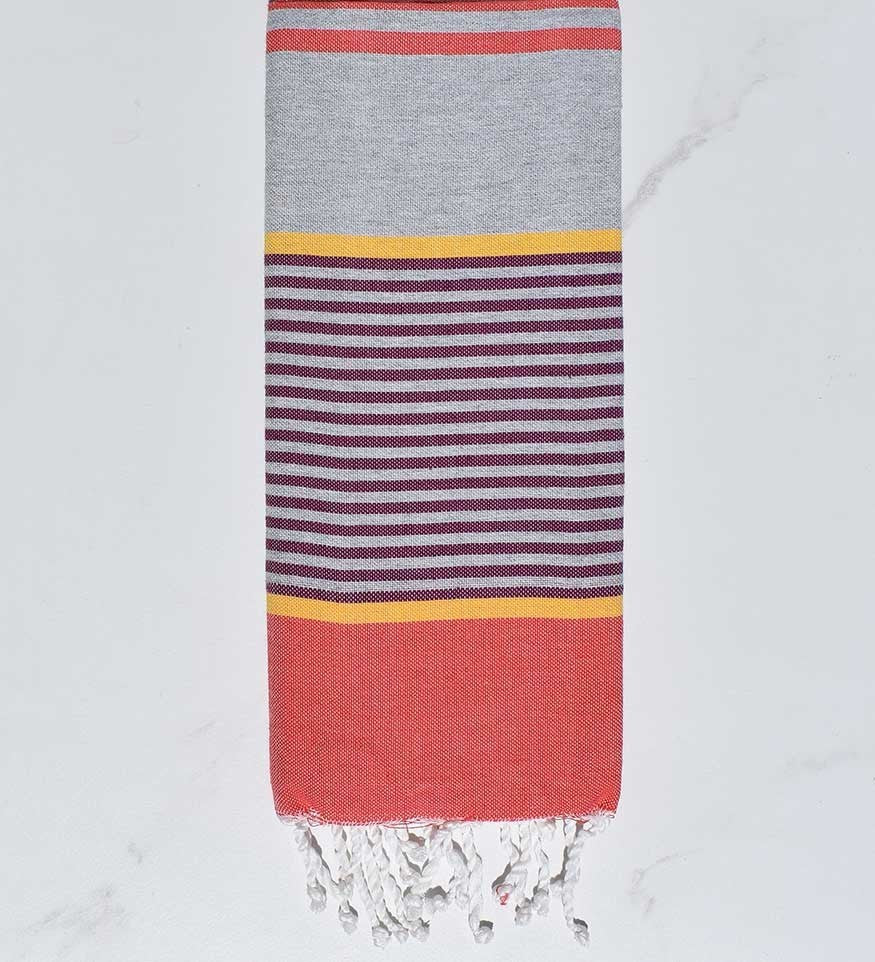 Fouta enfant gris, jaune, violet pourpre et rouge Fouta Tunisia - 1