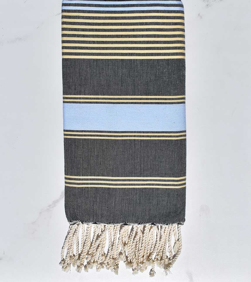 Fouta dina ardoise, bleu ciel et jaune de naples Fouta Tunisia - 1