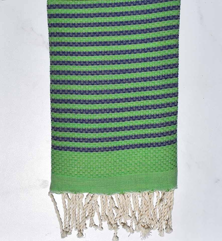 Fouta nid d'abeille zèbre vert et bleu foncé  - 1