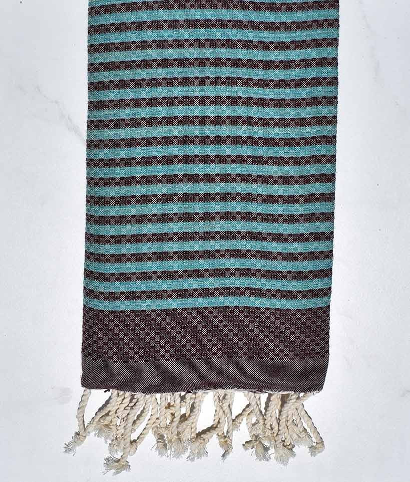 Fouta zèbre couleur aubergine et bleu azur  - 1