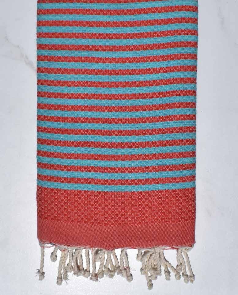 Fouta zèbre rouge et cæruléum  - 1