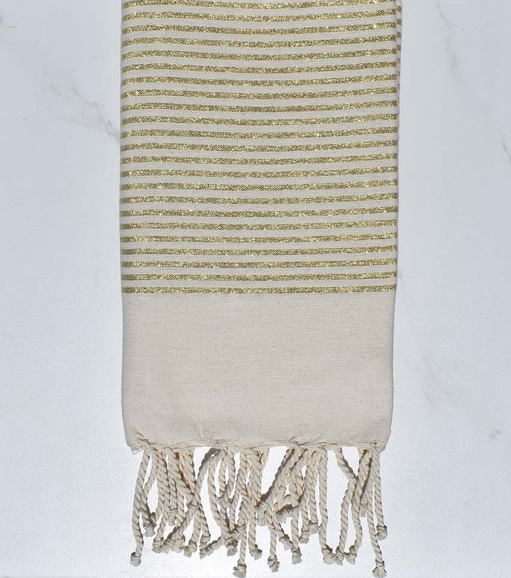 FOUTA Lurex plate blanc cassé au fil lurex doré Fouta Tunisia - 2