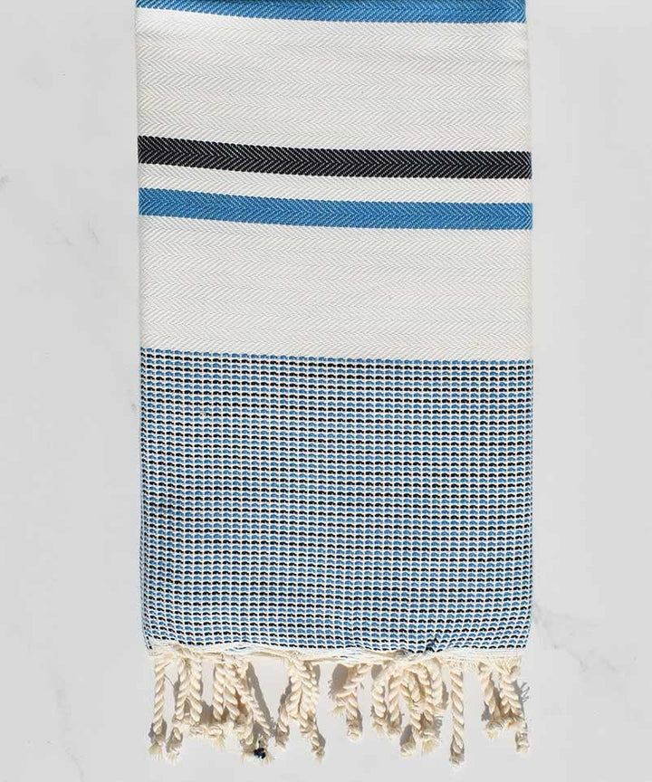 Fouta Chevron blanc crème, azur et bleu nuit Fouta Tunisia - 3