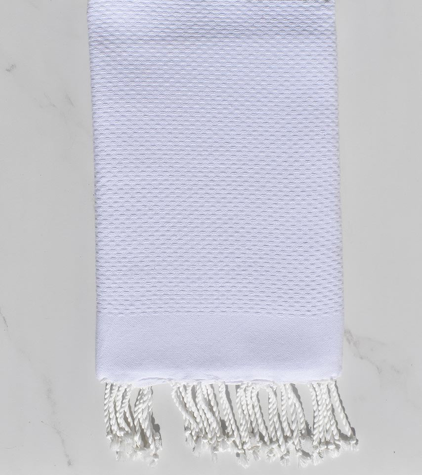 FOUTA Nid d'abeille unie blanche Fouta Tunisia - 3