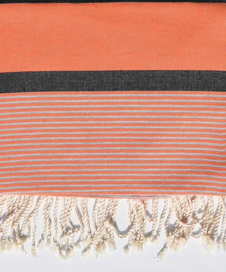 Jeté 1.50m/2.40m couleur orange corail et gris noir Fouta Tunisia - 1