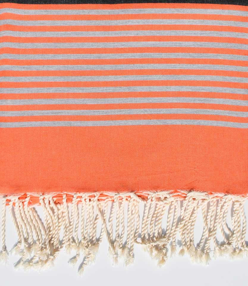 Jeté 1.50m/2.40m couleur orange corail et gris noir Fouta Tunisia - 2