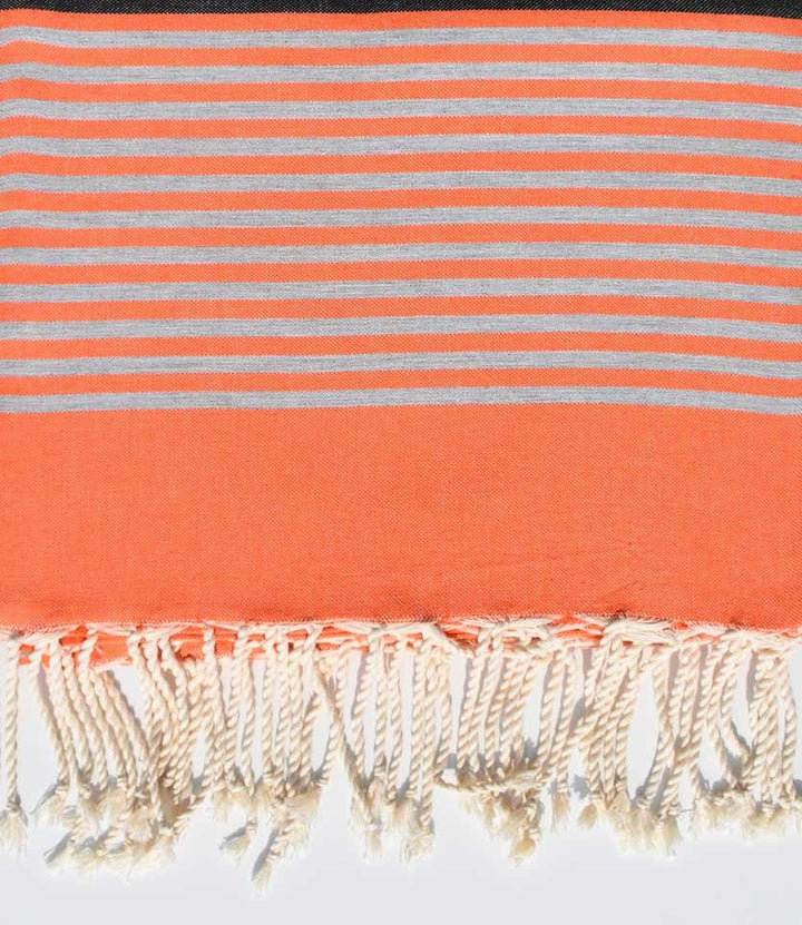 Jeté 1.50m/2.40m couleur orange corail et gris noir Fouta Tunisia - 2