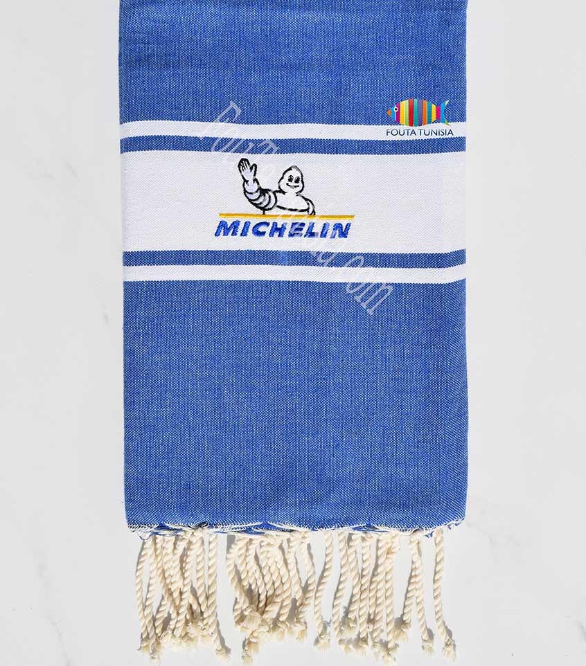 Fouta plate bleu jean avec broderie Michelin Fouta Tunisia - 1